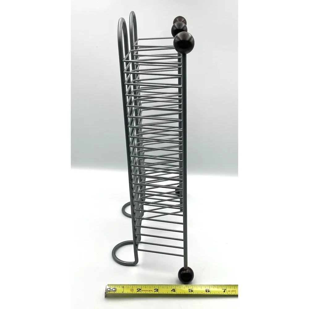 Vintage 1990s Metal Wire 40 CD Storage Rack Holder Organizer Gray Wood Ball Feet